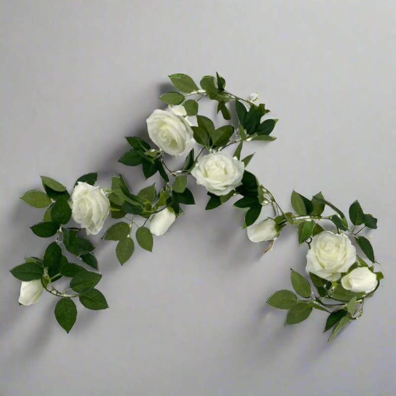 Artificial White Rose Garland 190cm3