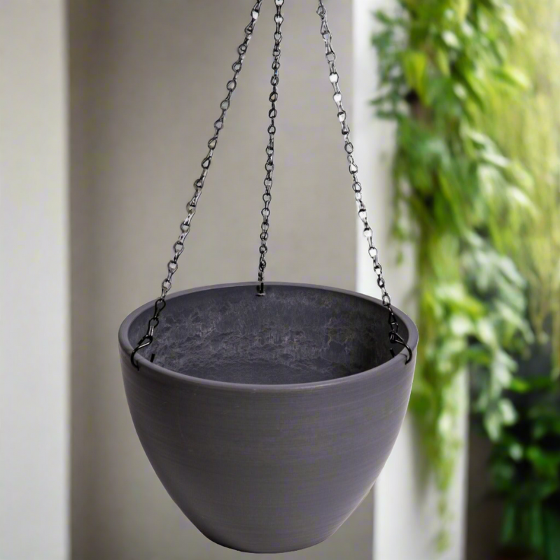 Hanging Grey Plastic Pot with Chain 30cm