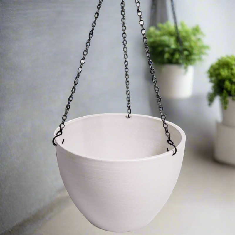 Hanging Rustic White Plastic Pot with Chain 30cm