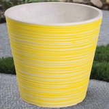 Yellow and White Engraved Pot 14cm