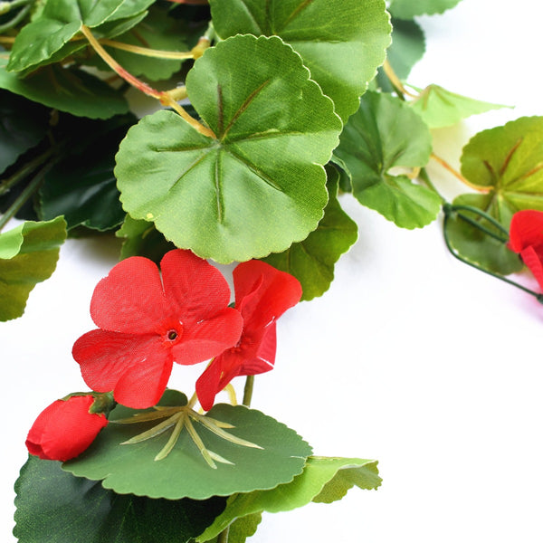 Artificial Geranium Hanging Bush with Red Flowers 60cm2