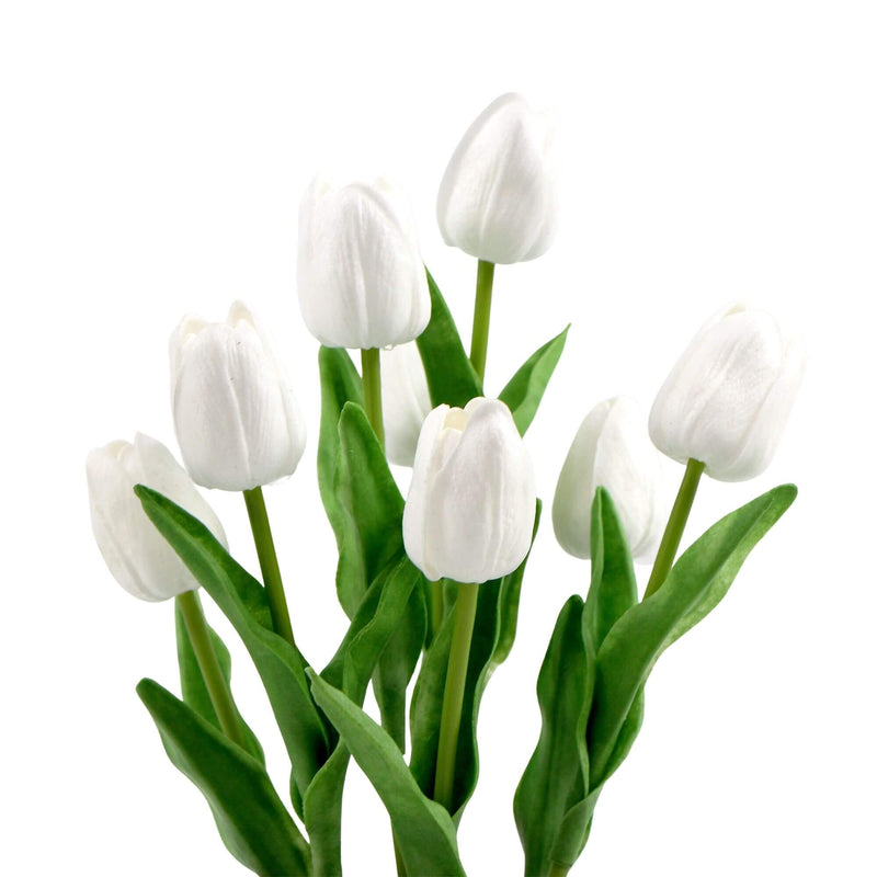Flowering White Artificial Tulip Plant Arrangement With Ceramic Bowl 35cm2