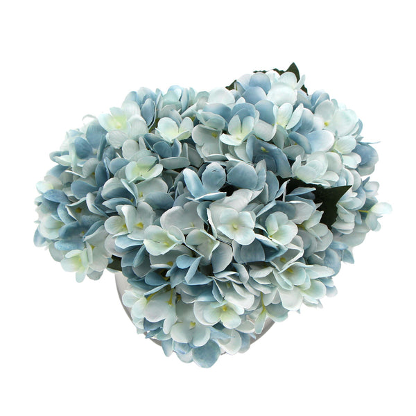 Premium Faux Hydrangea With Glass Vase (Artificial Flowering Blue Hydrangea) 23cm3