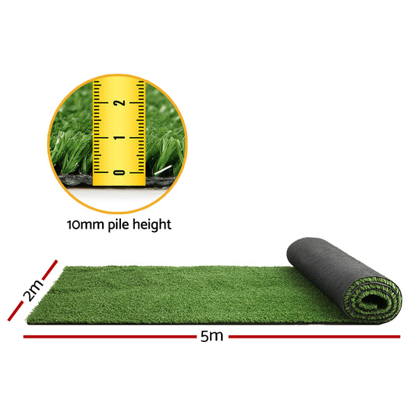 Primeturf Artificial Grass 2mx5m 10mm Synthetic Fake Lawn Turf Plant Plastic Olive2